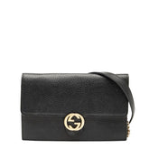 グッチ インターロッキングG 長財布 チェーンウォレットバッグ 510314 ブラック ゴールド レザー レディース GUCCI 【中古】